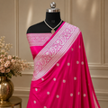 Pink Mashru Silk Saree with Silver Zari Paisley Border