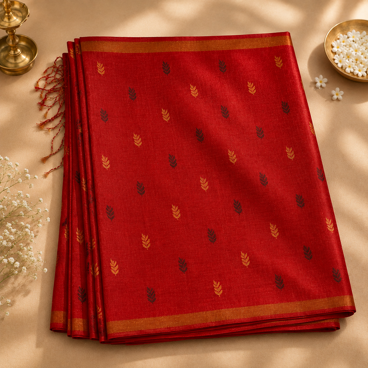 Red Pure Tussar Silk Saree – Handwoven Heritage Elegance