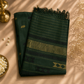 Emerald Grace Pure Tussar Silk Saree – Green with Golden Booti