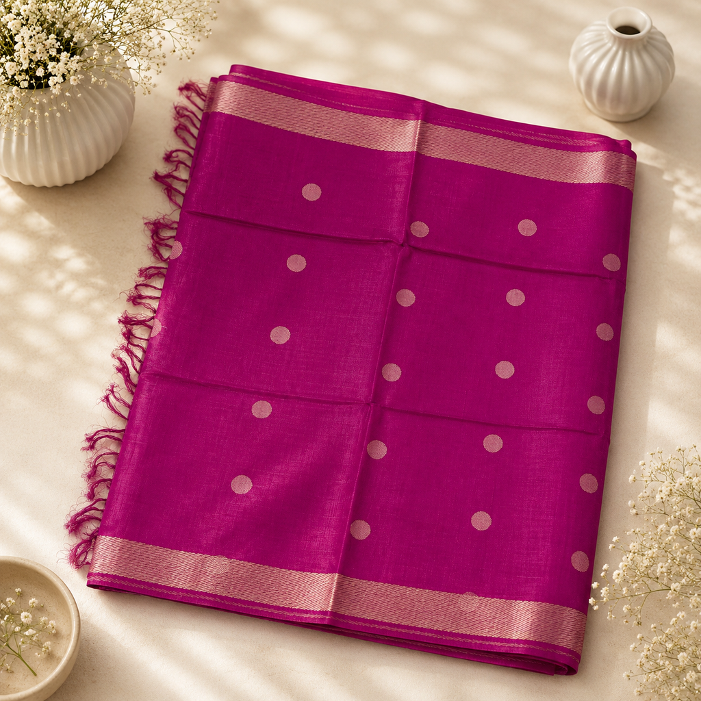 Rani Pink Pure Kosa Silk Saree – Handwoven Royal Elegance