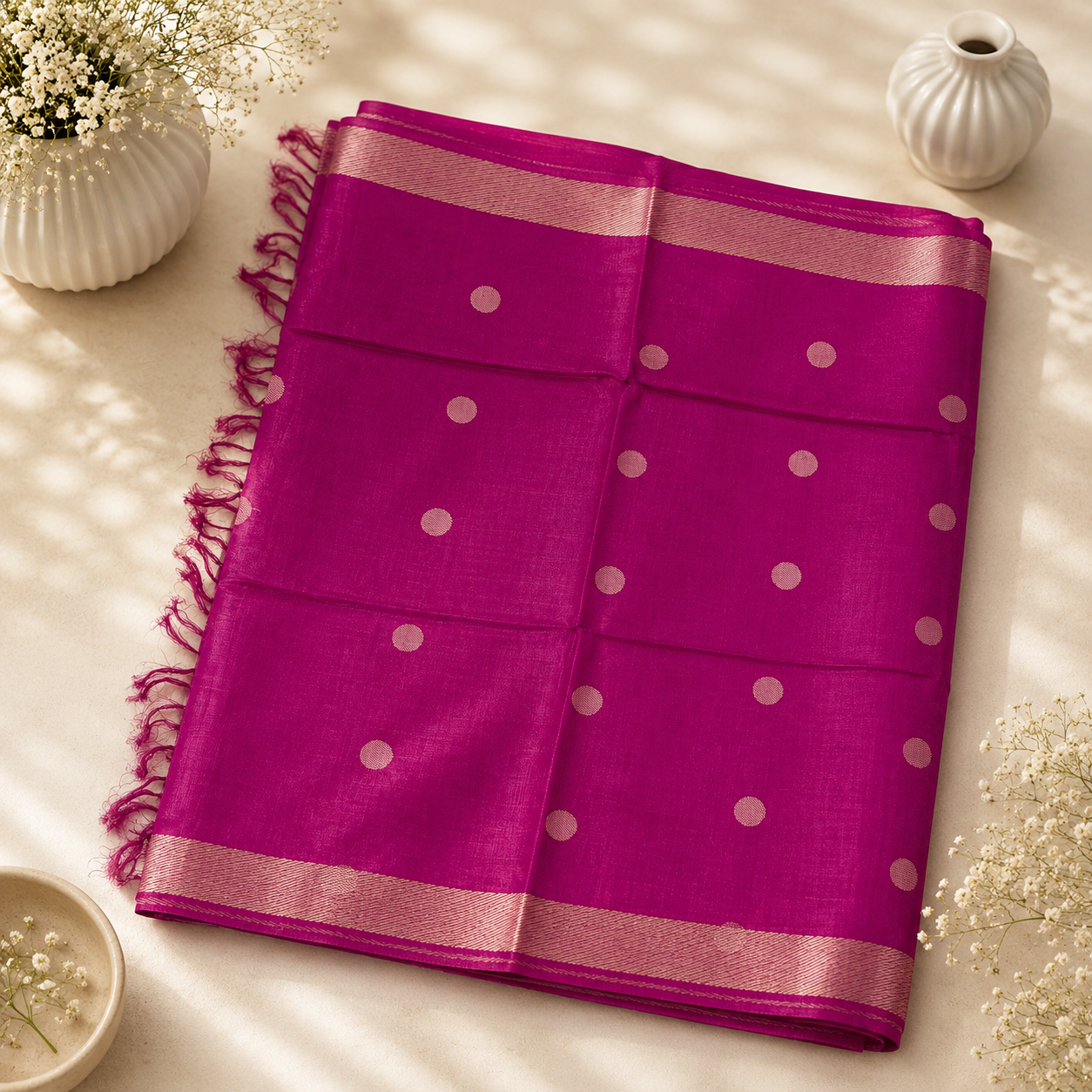Rani Pink Pure Kosa Silk Saree – Handwoven Royal Elegance