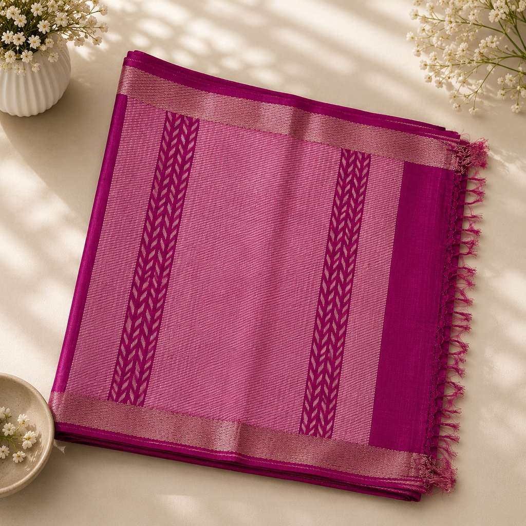 Rani Pink Pure Kosa Silk Saree – Handwoven Royal Elegance