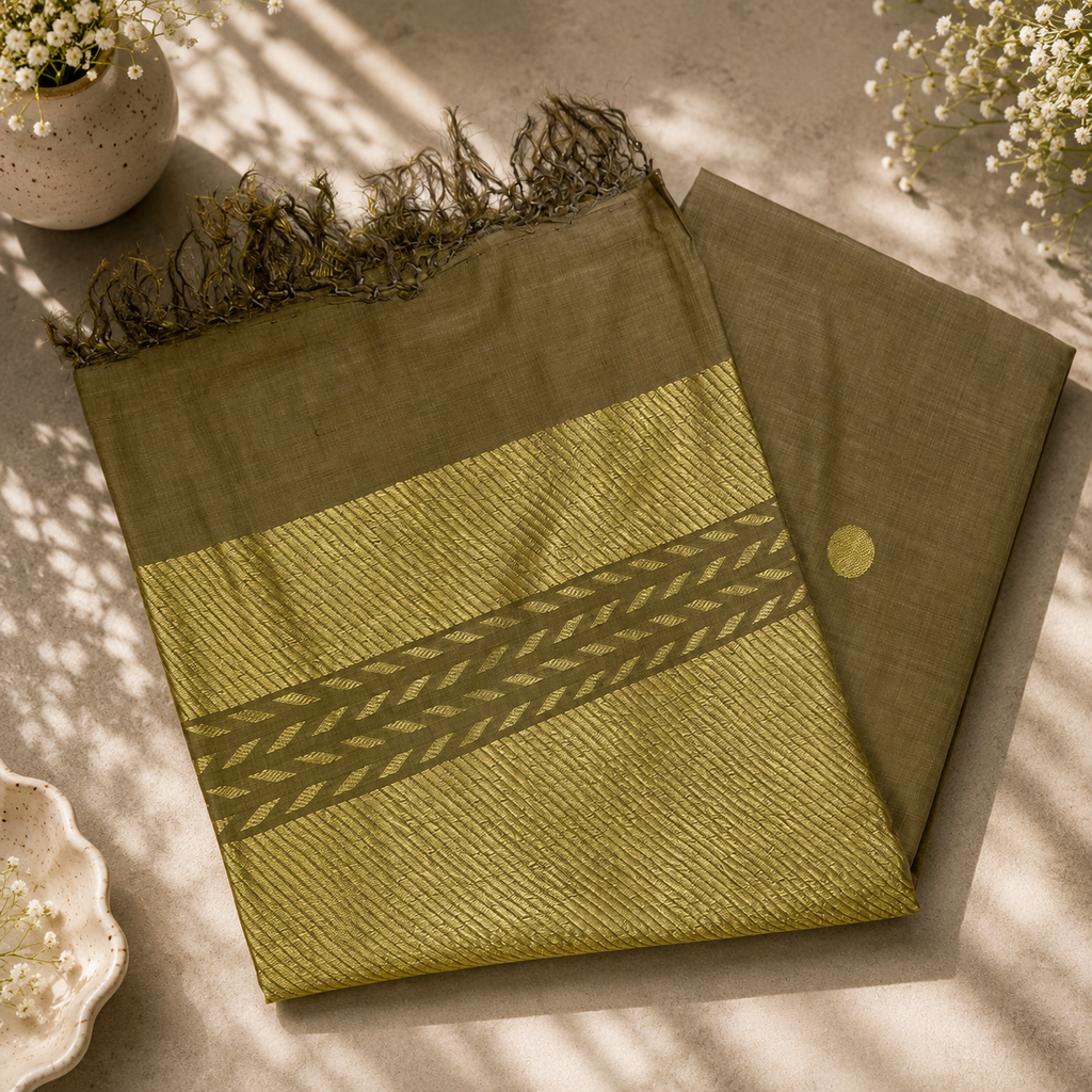 Mehandi Green Pure Kosa Silk Saree – Handwoven Heritage Elegance
