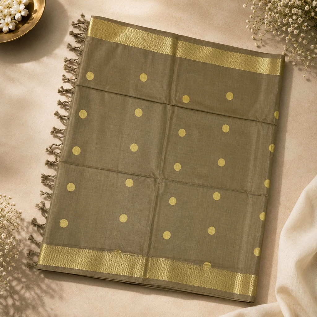 Mehandi Green Pure Kosa Silk Saree – Handwoven Heritage Elegance
