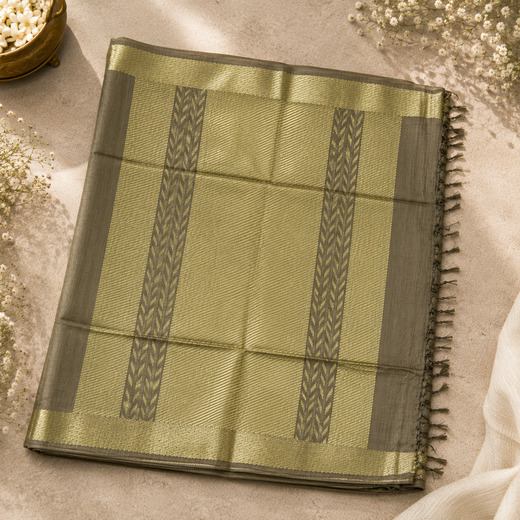 Mehandi Green Pure Kosa Silk Saree – Handwoven Heritage Elegance