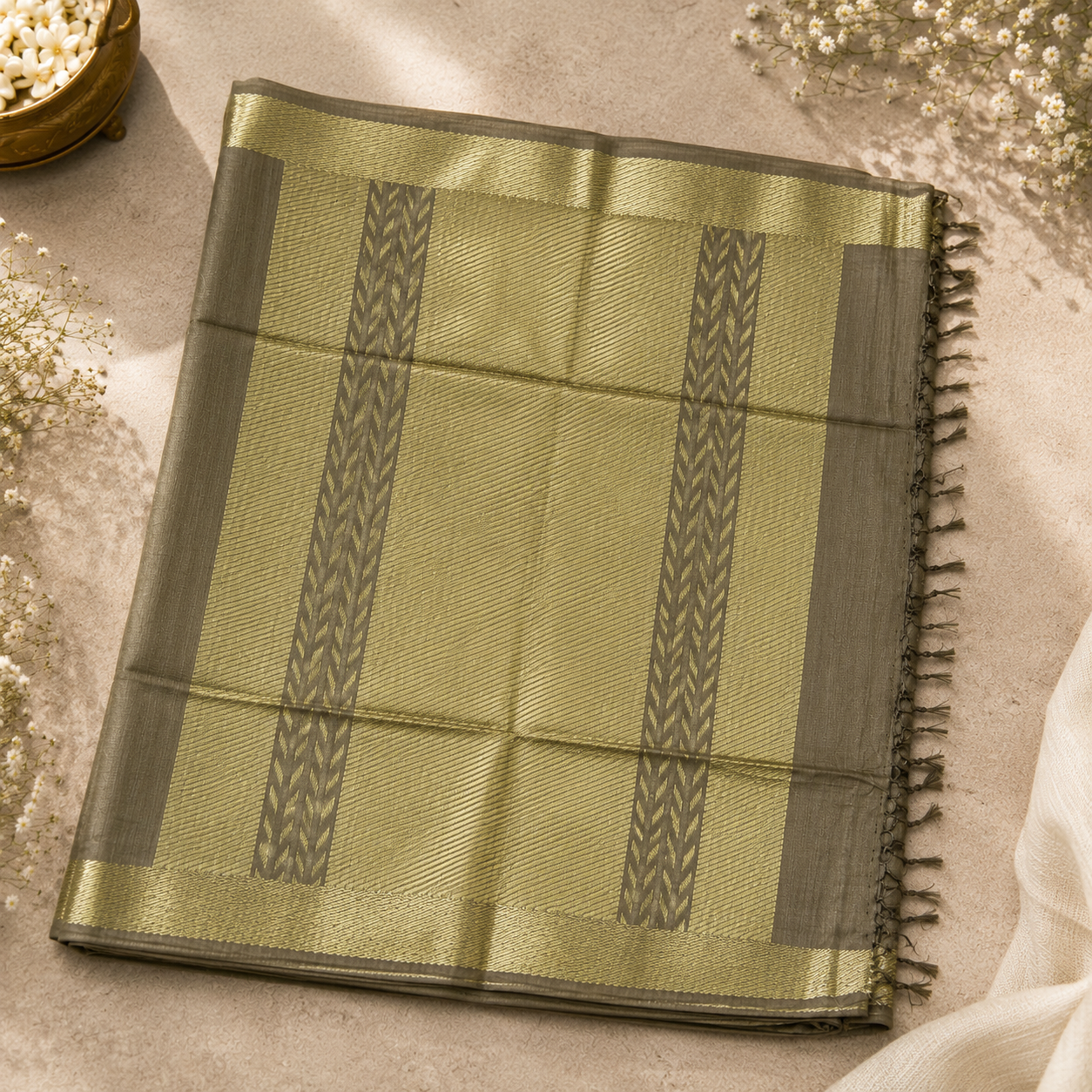 Mehandi Green Pure Kosa Silk Saree – Handwoven Heritage Elegance