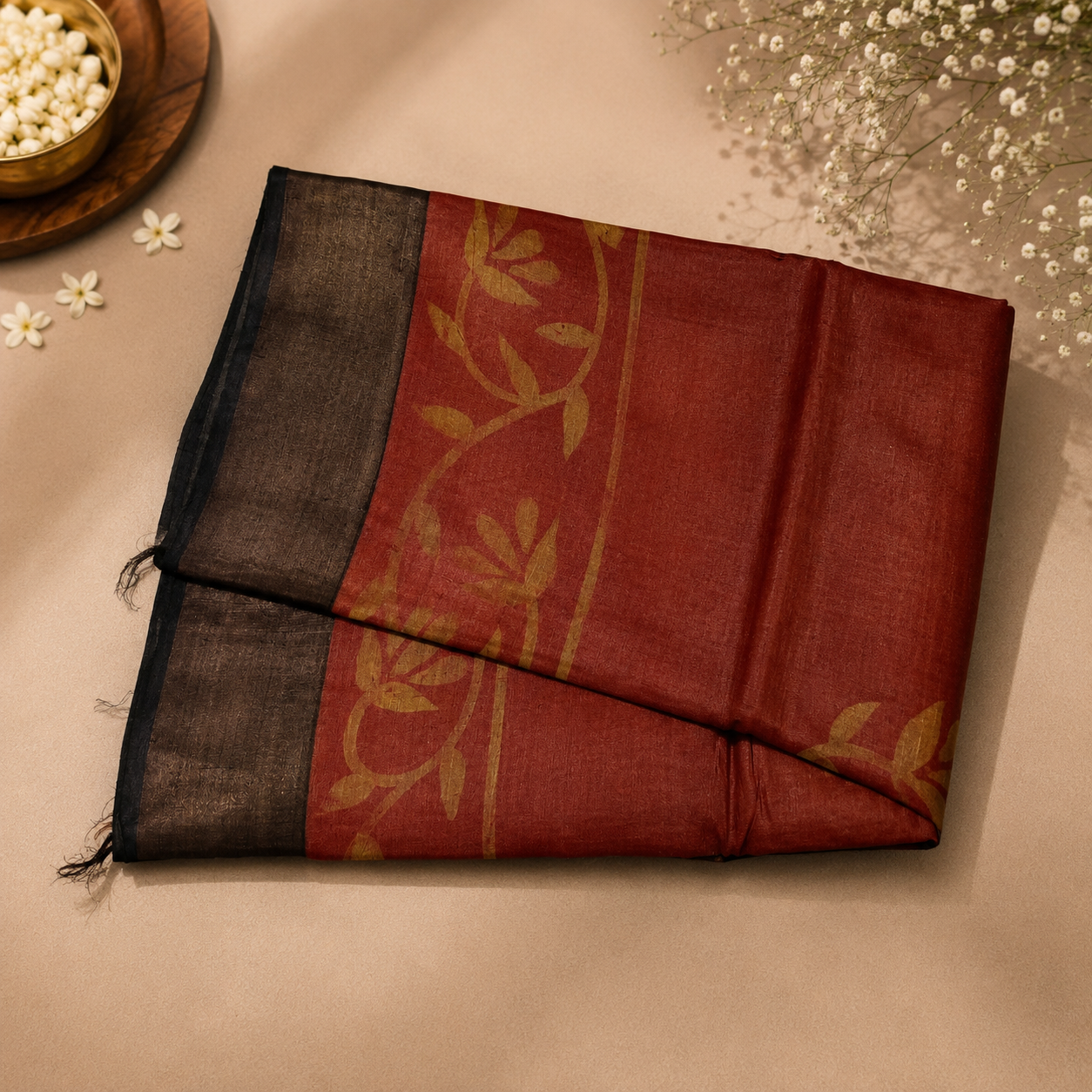 Printed Brick Pure Kosa Silk Saree – Handcrafted Elegance