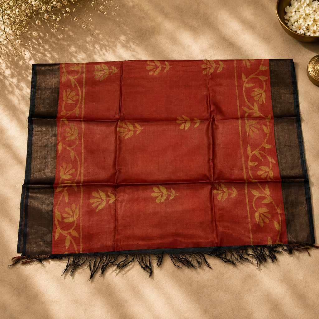 Printed Brick Pure Kosa Silk Saree – Handcrafted Elegance