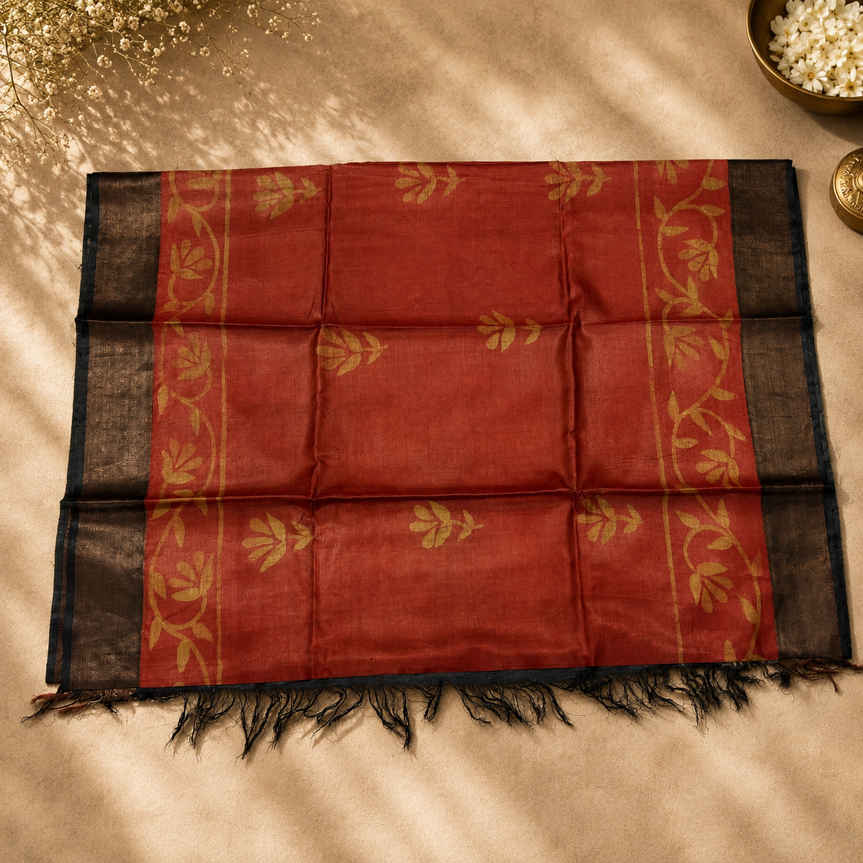 Printed Brick Pure Kosa Silk Saree – Handcrafted Elegance