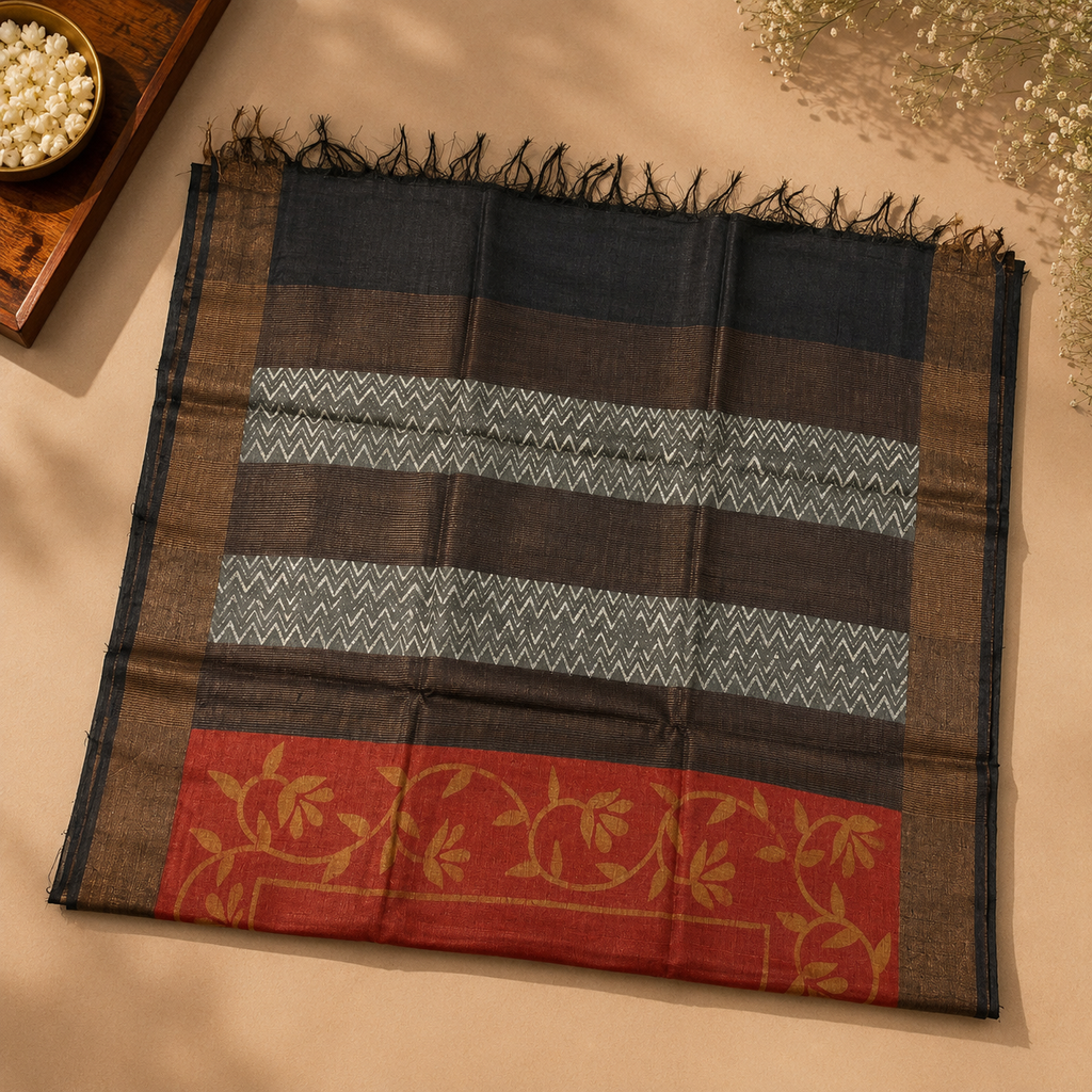 Printed Brick Pure Kosa Silk Saree – Handcrafted Elegance