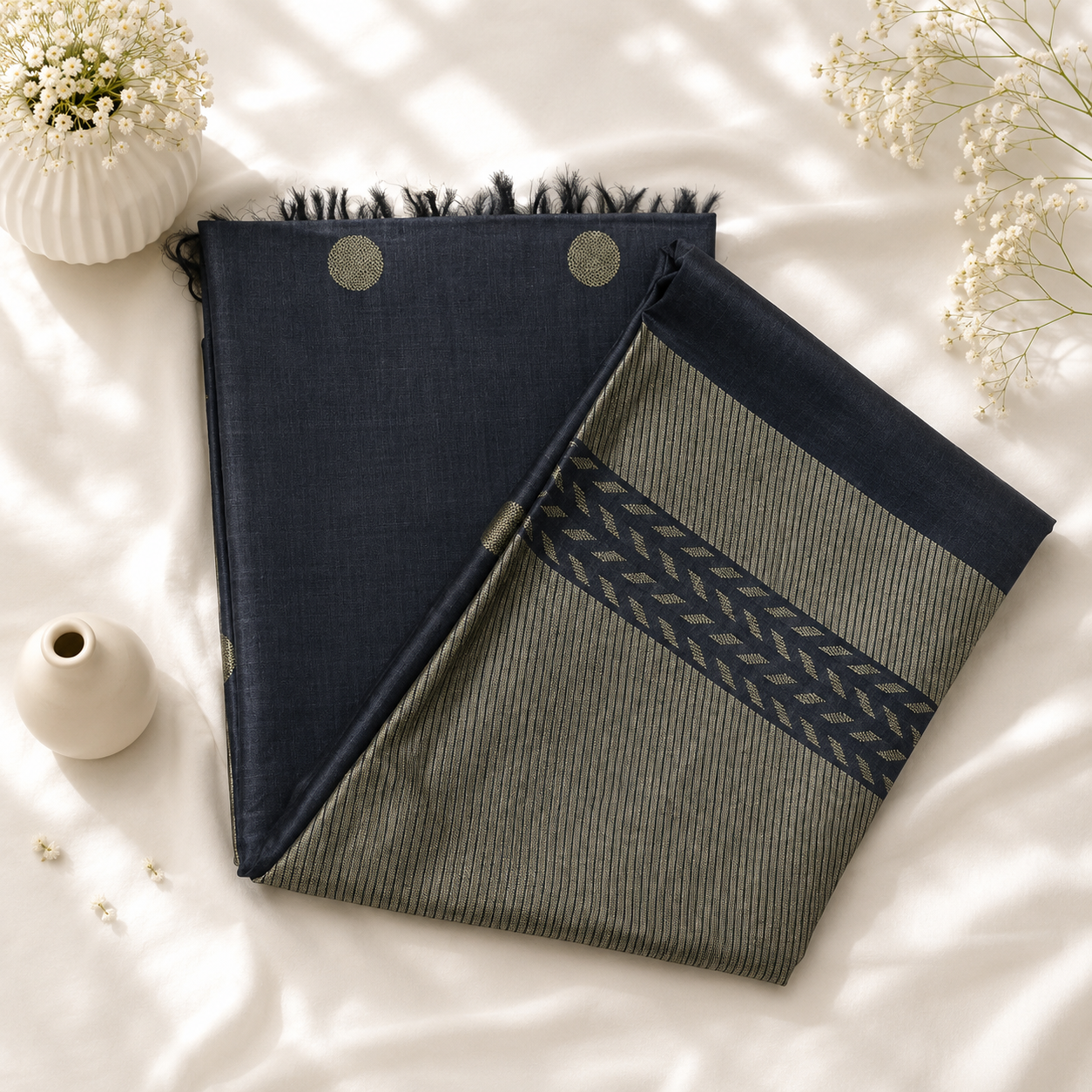 Slaty Grey Pure Kosa Silk Saree – Handwoven Contemporary Elegance