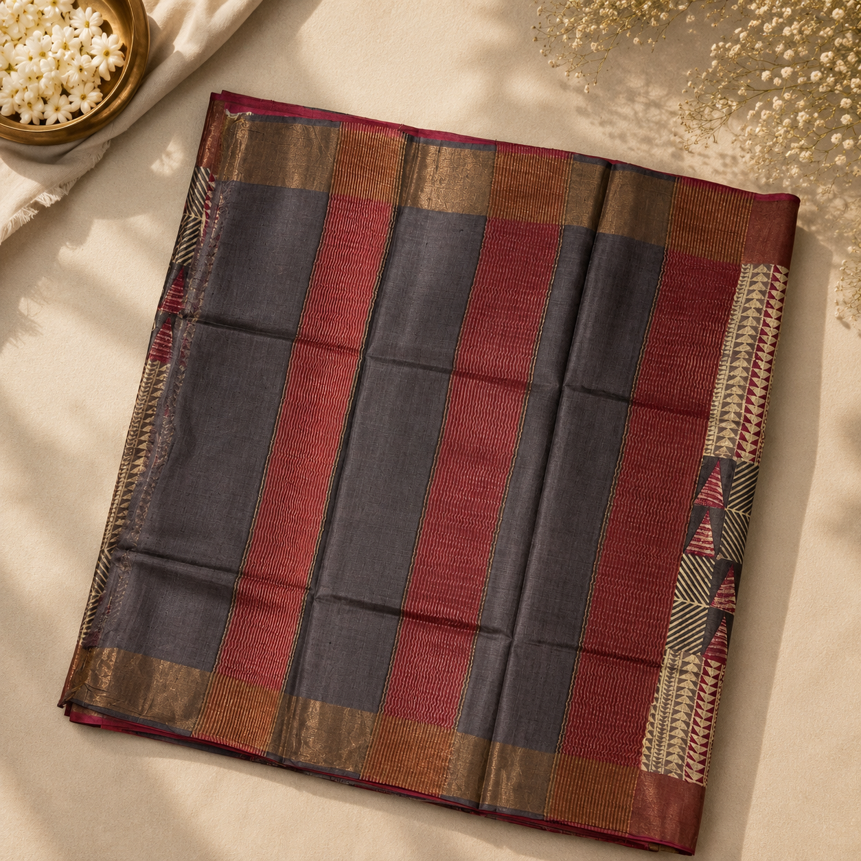 Geometric Harmony Pure Kosa Silk Saree