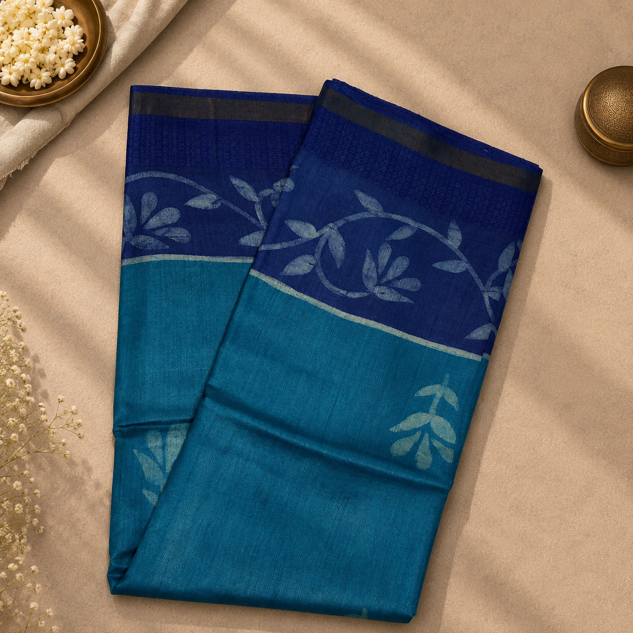 Azure Bloom Pure Kosa Silk Saree