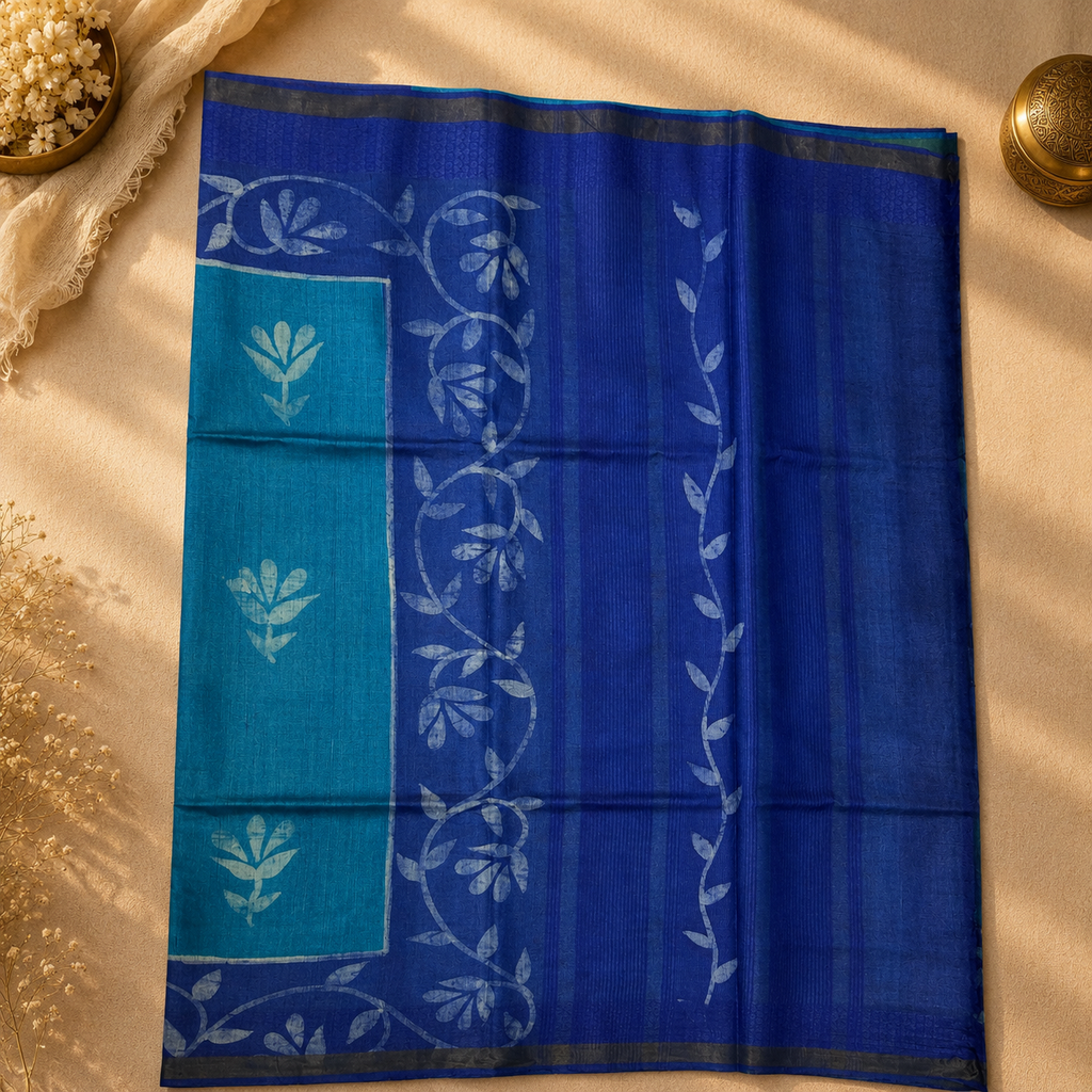 Azure Bloom Pure Kosa Silk Saree