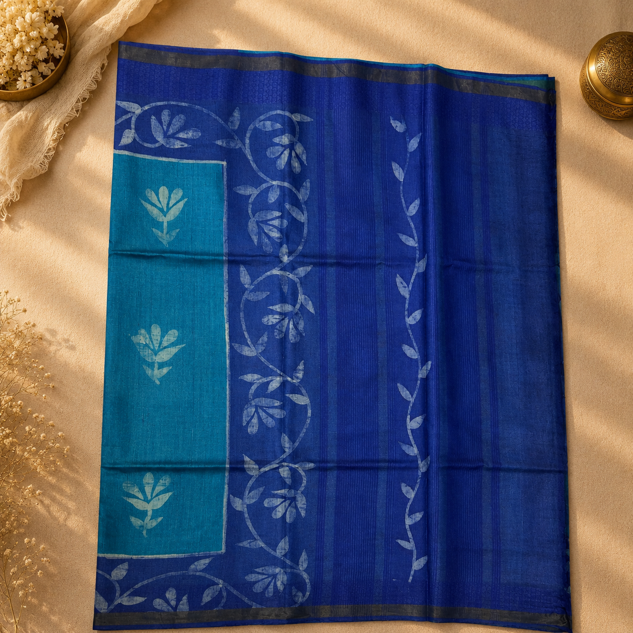 Azure Bloom Pure Kosa Silk Saree