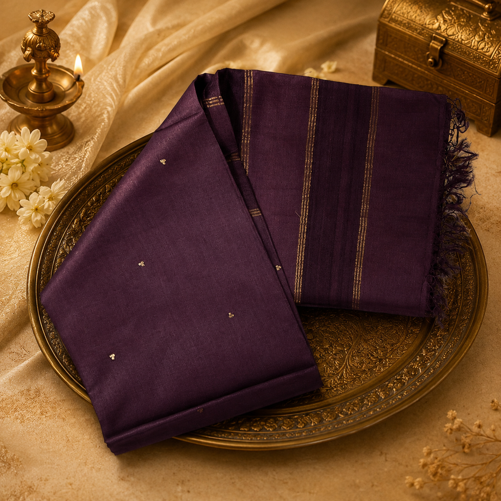 Wine Elegance Pure Kosa Silk Saree with Delicate Golden Buti