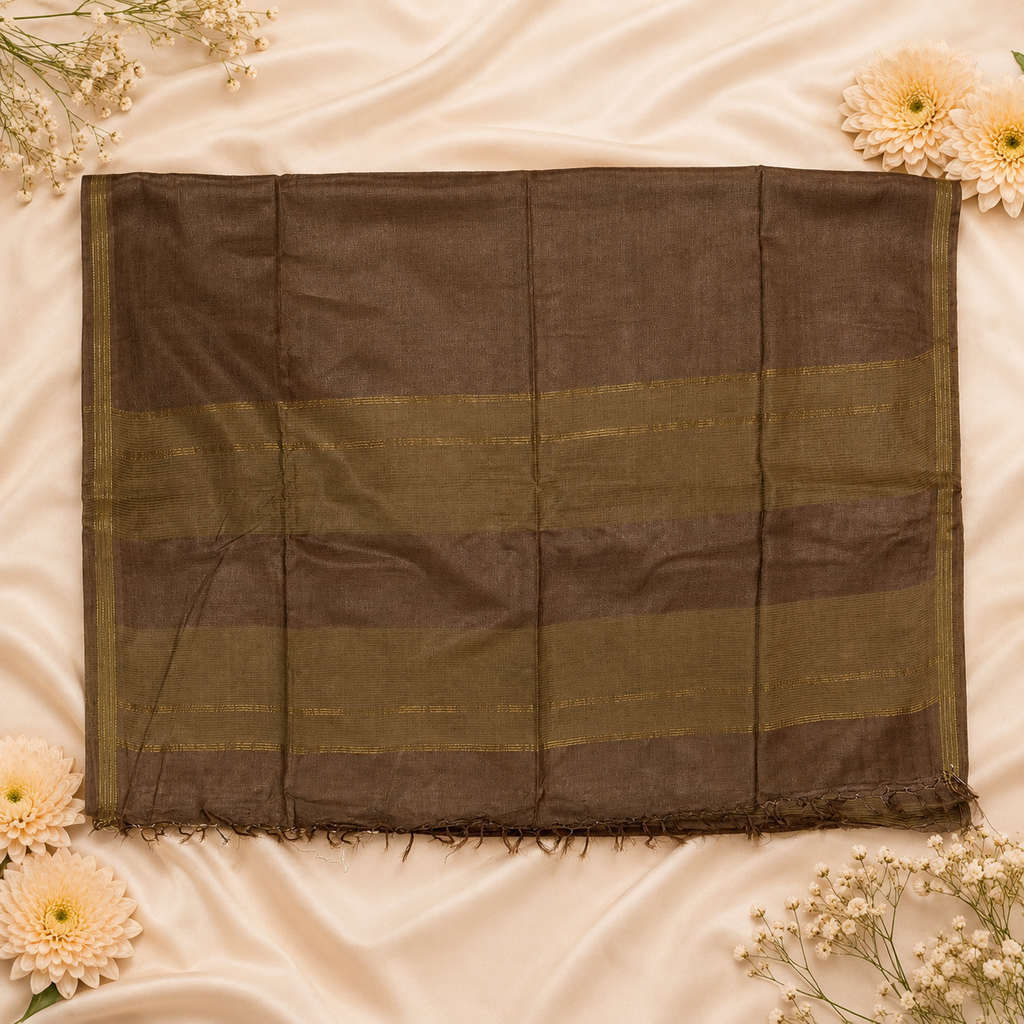 Kritika Solid Pure Kosa Silk Saree – Coffee Brown Handwoven Elegance