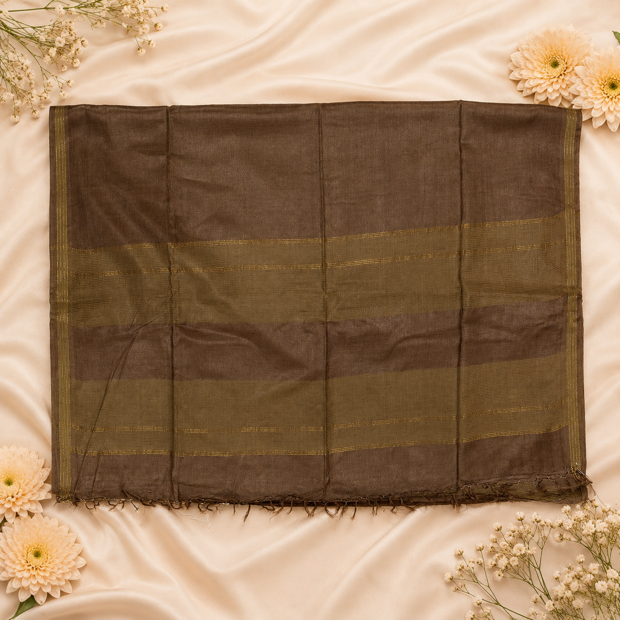 Kritika Solid Pure Kosa Silk Saree – Coffee Brown Handwoven Elegance