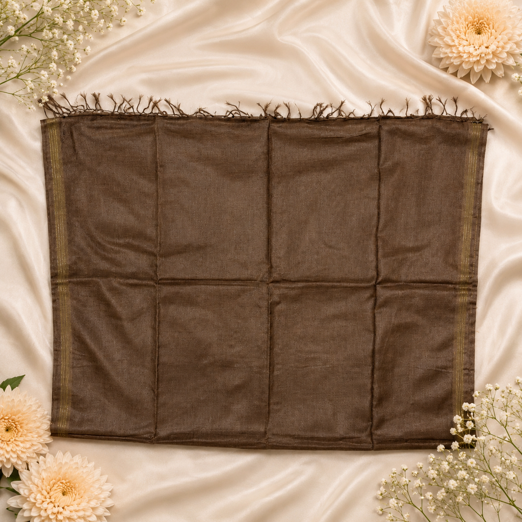 Kritika Solid Pure Kosa Silk Saree – Coffee Brown Handwoven Elegance
