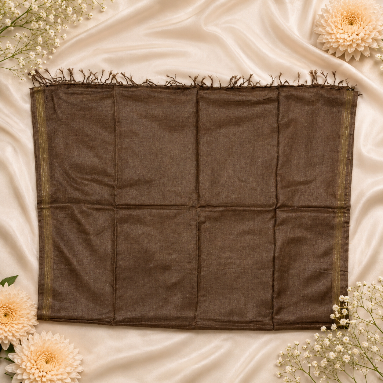 Kritika Solid Pure Kosa Silk Saree – Coffee Brown Handwoven Elegance