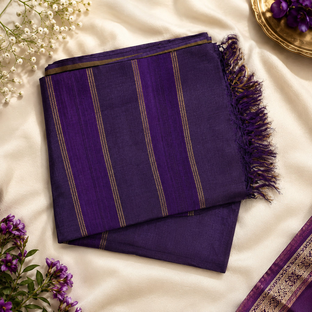 Velvet Wine Pure Tussar Silk Saree – Royal Purple Handwoven Elegance