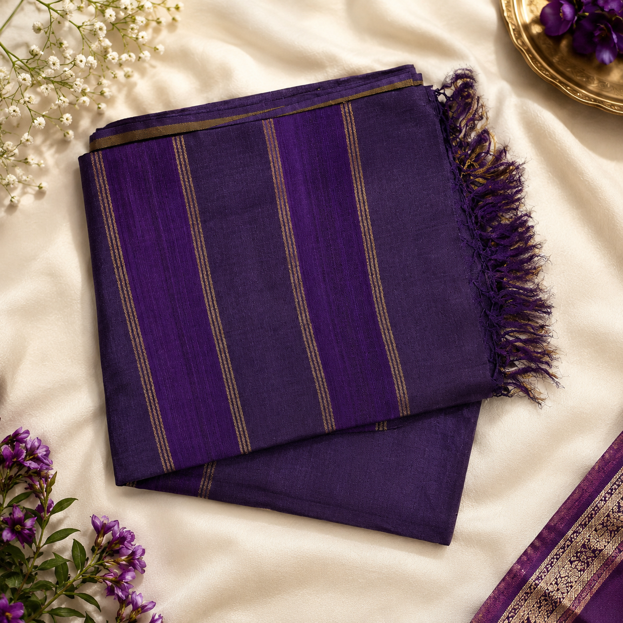 Velvet Wine Pure Tussar Silk Saree – Royal Purple Handwoven Elegance