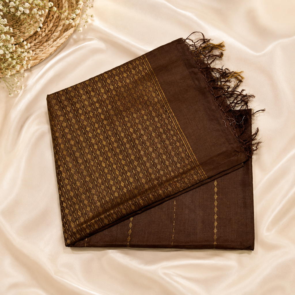 Mocha Aura Pure Tussar Silk Saree – Handwoven Coffee Brown Elegance