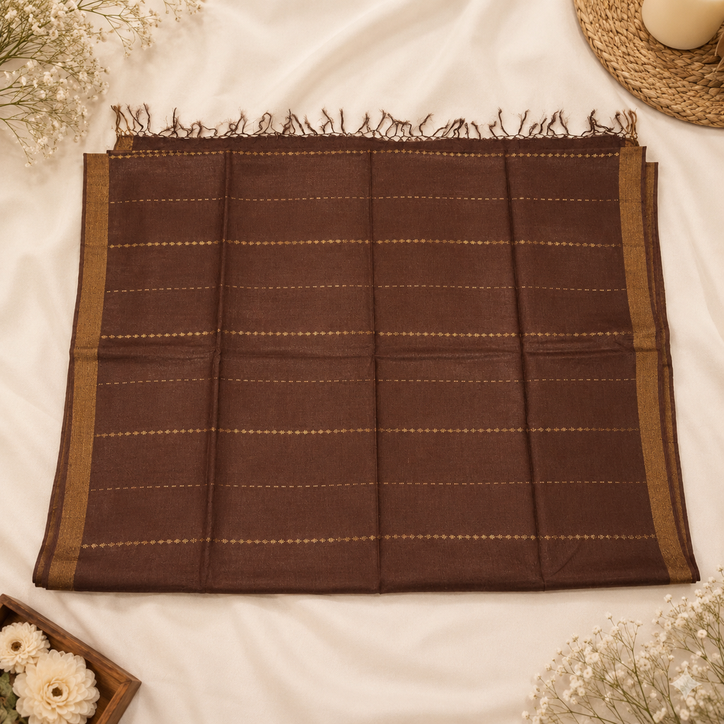 Mocha Aura Pure Tussar Silk Saree – Handwoven Coffee Brown Elegance