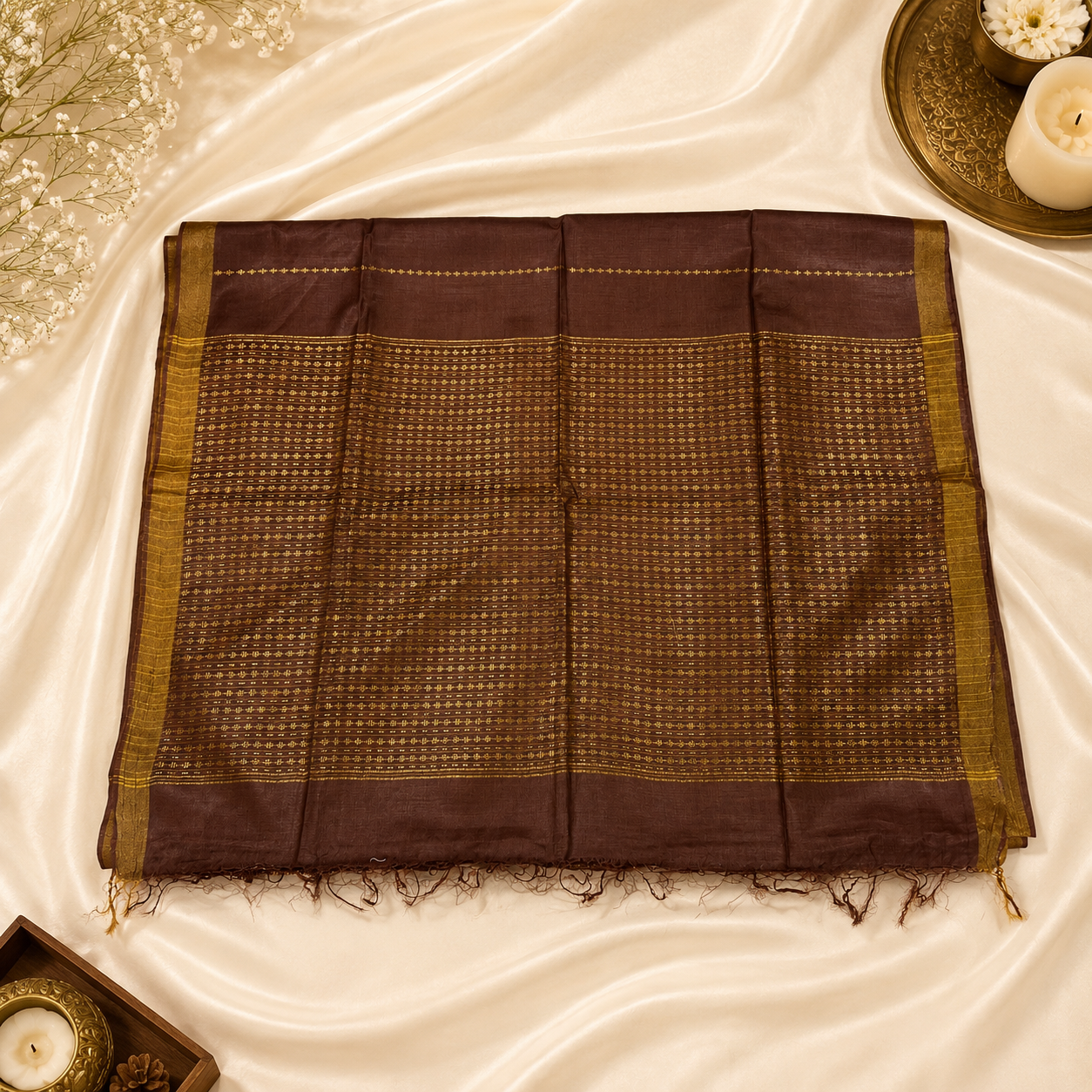 Mocha Aura Pure Tussar Silk Saree – Handwoven Coffee Brown Elegance
