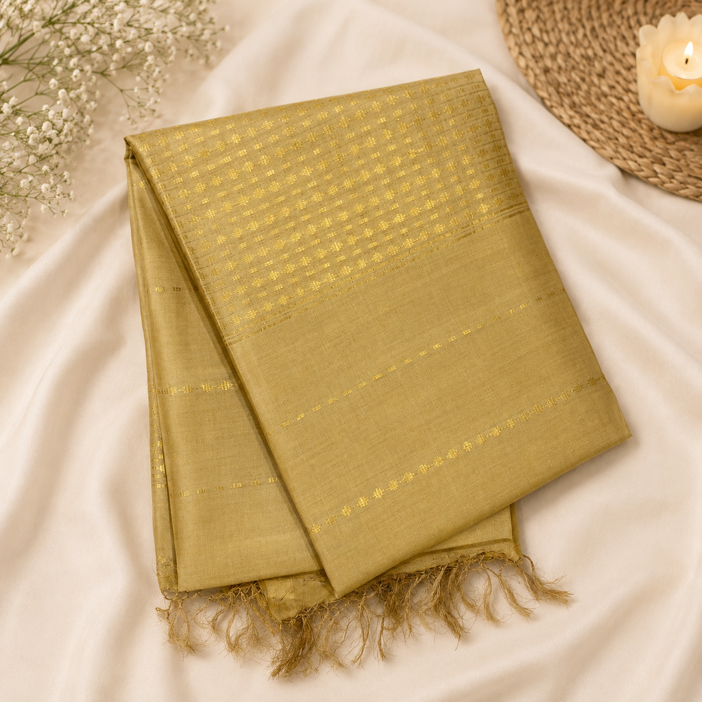 Golden Grace Pure Tussar Silk Saree – Handwoven Gold Elegance