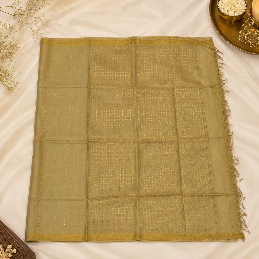Golden Grace Pure Tussar Silk Saree – Handwoven Gold Elegance