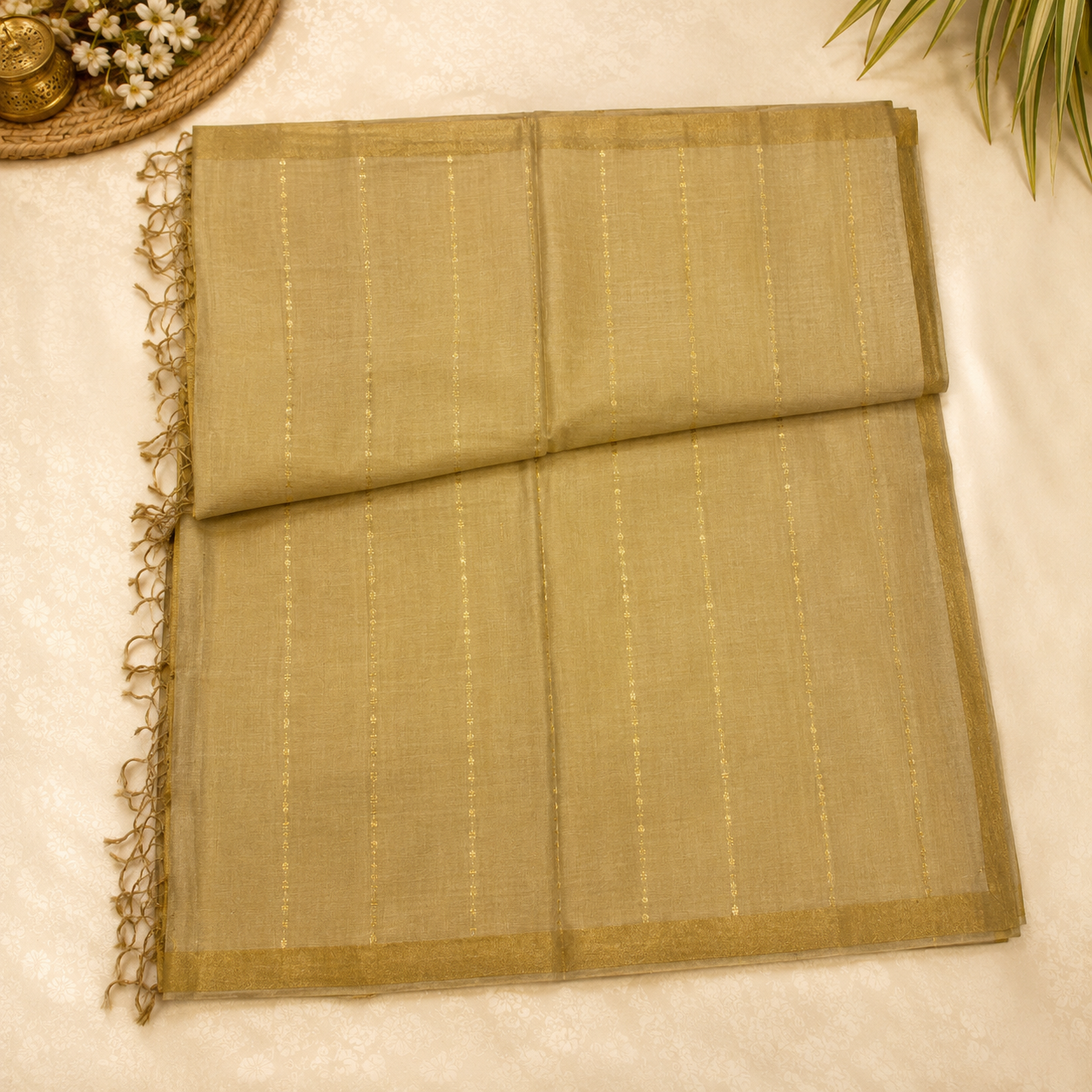 Golden Grace Pure Tussar Silk Saree – Handwoven Gold Elegance