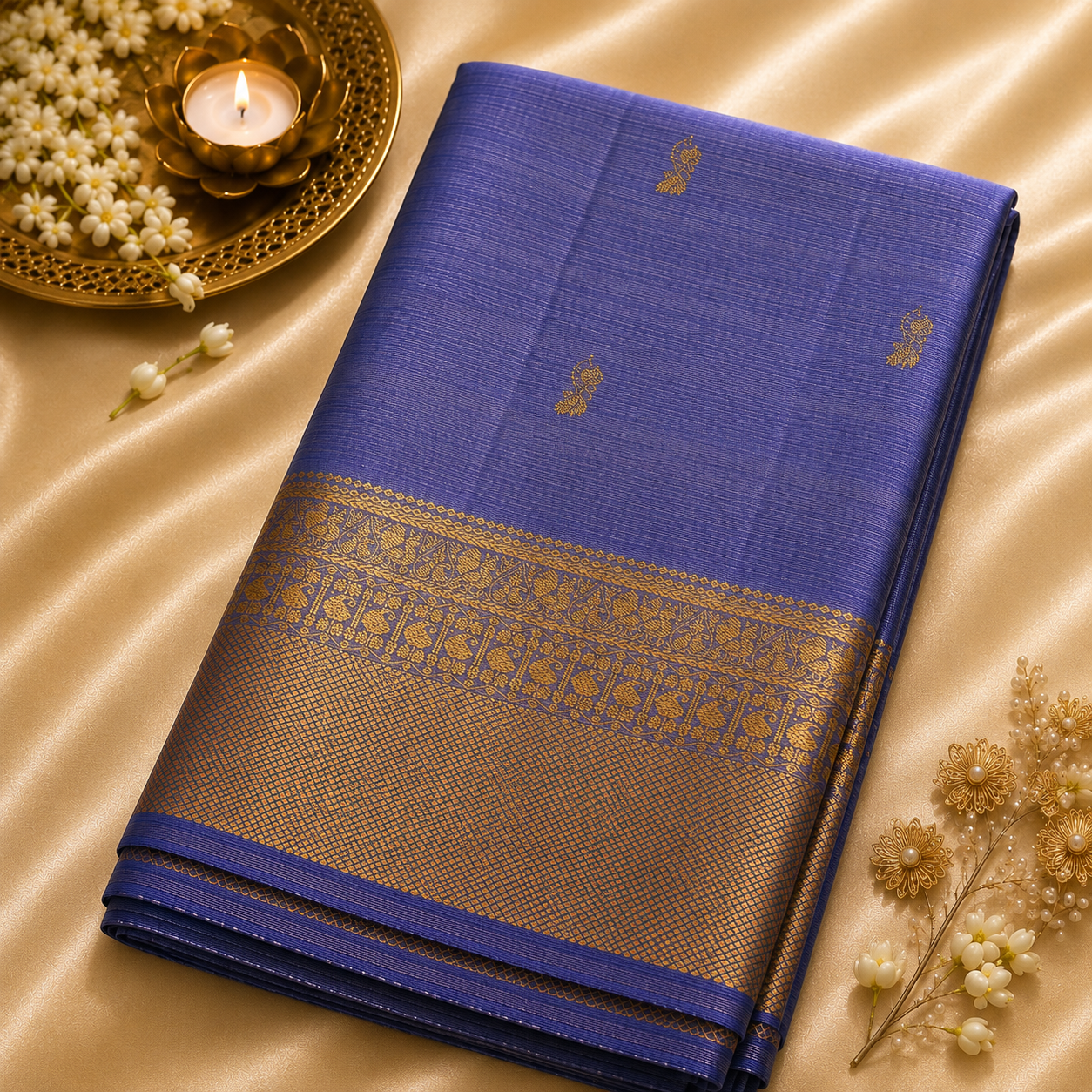 Amethyst Weave Pure Kanjivaram Silk Saree in Lavender & Peacock Blue