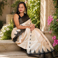 Black Kanak Handwoven Kosa Silk Saree with Tribal Motif Border