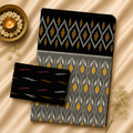Pochampally Ikkat Cotton Saree – Charcoal Grey & Black Handwoven Elegance