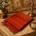 Forest Orange Handwoven Pure Tassar Silk Saree with Antique Zari Pallu