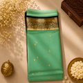 Mint Verde Pure Organza Silk Saree – Mint Green with Antique Gold Zari Border