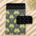 Slate Grey Pochampally Ikkat Cotton Saree – Grey with Lime Green Motifs & Black Contrast Border