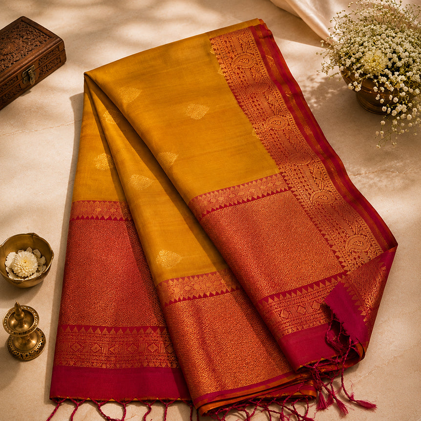 Haldi Kumkum Pure Silk Handwoven Kanjivaram Saree