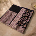 Midnight Black Silver Zari Handwoven Silk Saree with Floral Border & Designer Pallu