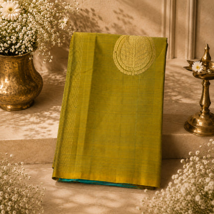 Mint Green & Lime Yellow Handwoven Pure Silk Kanjivaram Saree