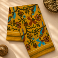 Heritage Mustard Pure Pochampally Silk Saree – Mustard Yellow with Traditional Floral & Bird Ikat Art