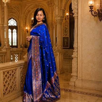 Neel Gagan Handwoven Pure Banarasi Silk Saree with Meenakari Bootis