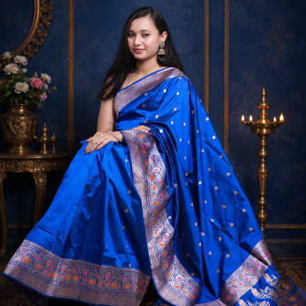 Neel Gagan Handwoven Pure Banarasi Silk Saree with Meenakari Bootis