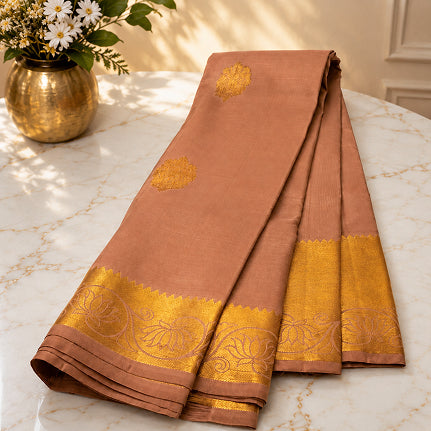 Pastel Pink Handwoven Pure Silk Kanjivaram Saree with Lotus Zari Border