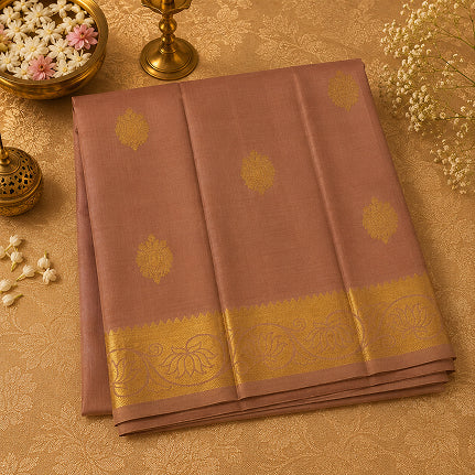 Pastel Pink Handwoven Pure Silk Kanjivaram Saree with Lotus Zari Border