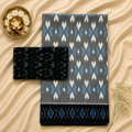 Slate Grey Pochampally Ikkat Cotton Saree – Grey with Indigo Blue & Black Contrast Border