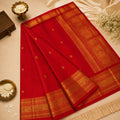 Suhag Red Pure Silk Handwoven Kanjivaram Saree with Traditional Mayil & Aanai Zari Motifs