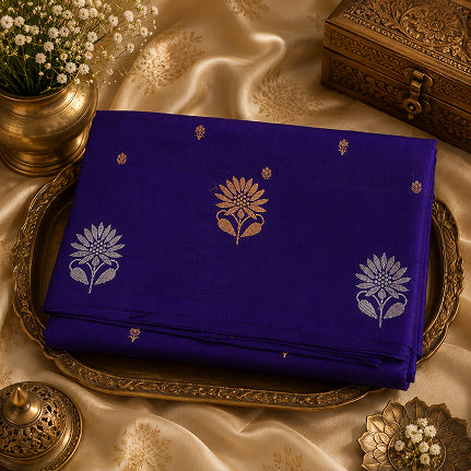 Vaidehi Royal Handwoven Pure Banarasi Silk Saree with Sunflower Motifs