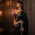 Noir Elegance Pure Banarasi Katan Silk Saree with Silver Zari Floral Border